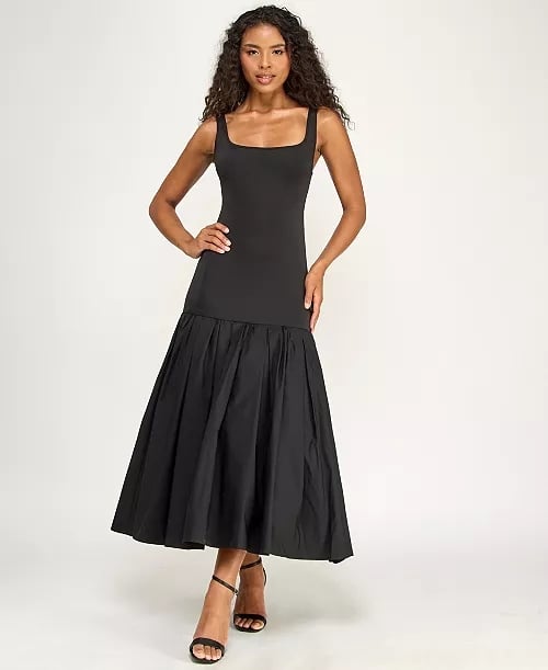 Alex & Sophia Juniors' Scoop Neck Shirred Midi Dress