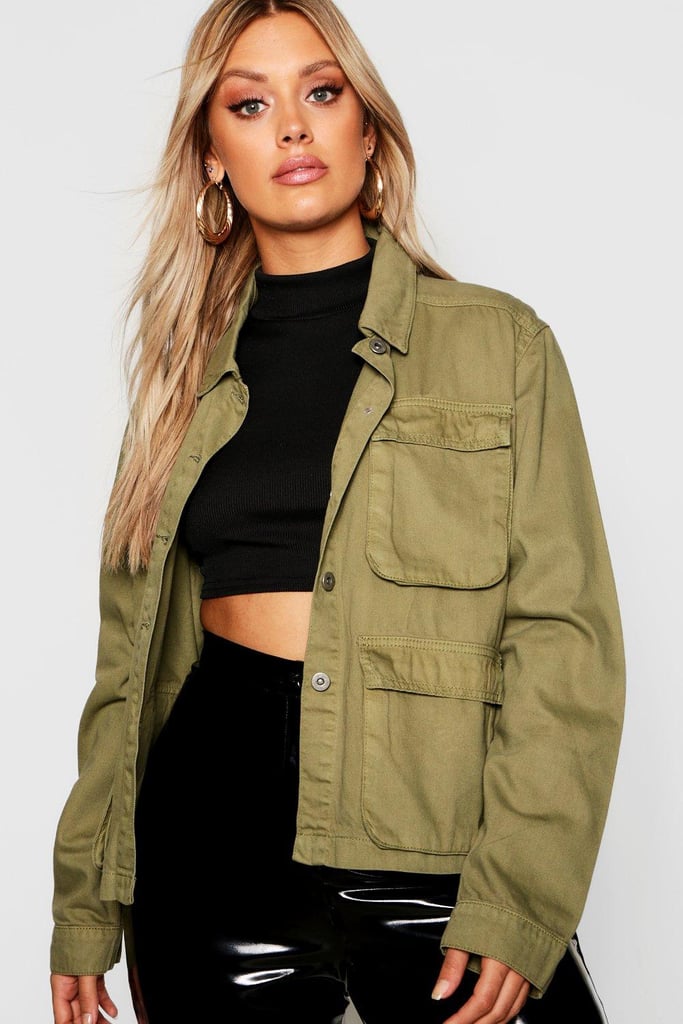 Boohoo Double Pocket Utility Denim Jacket Flattering Spring Trends