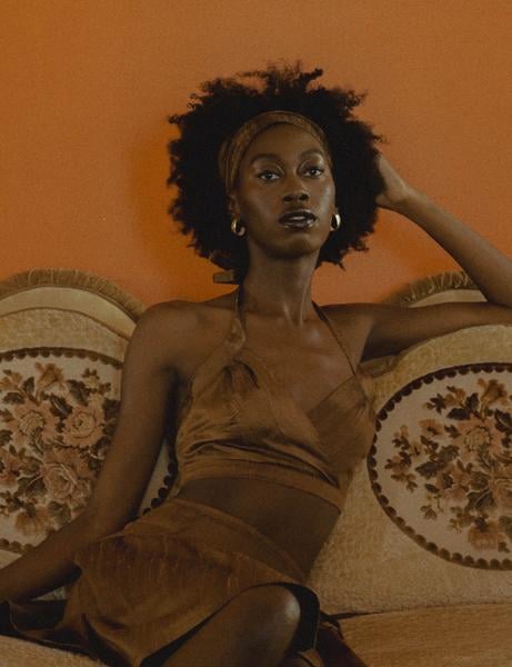 Chocolate Brown Nude Silk Halter Top