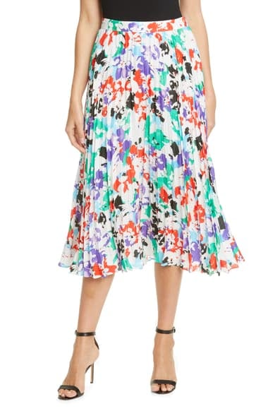 Tanya Taylor Jeana Floral Pleated Midi Skirt