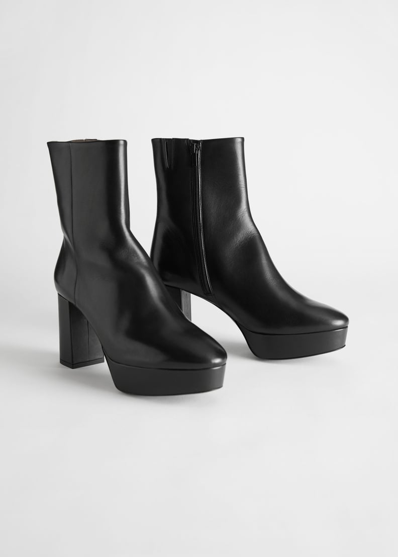 & Other Stories Leather Platform Heeled Ankle Boots