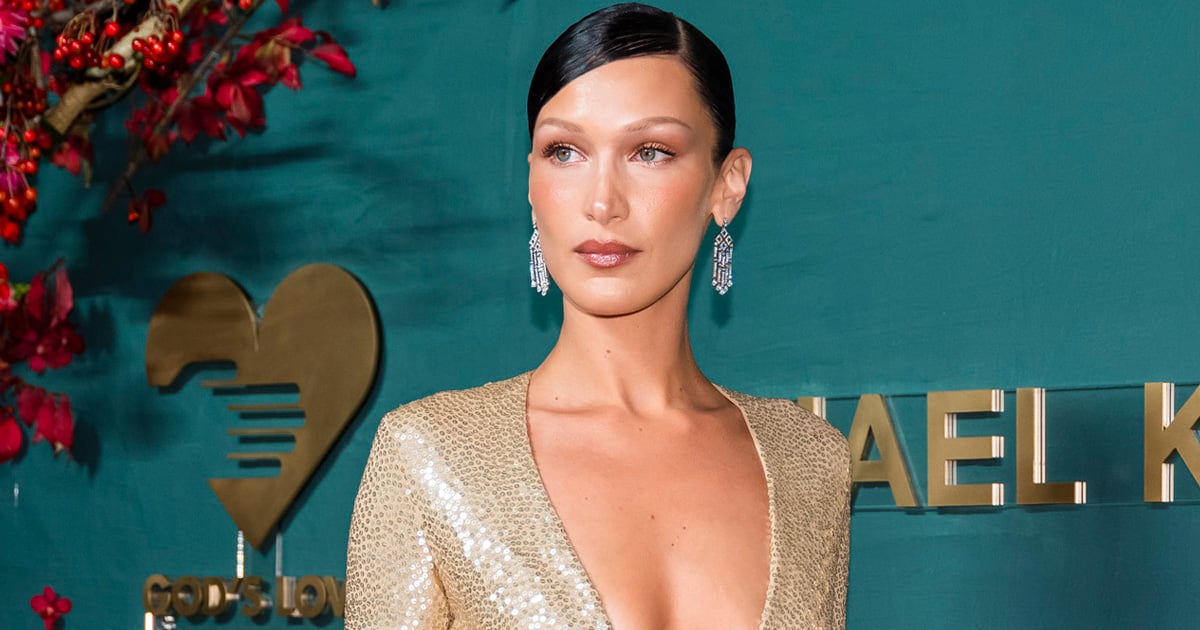 Bella Hadid’s Plunging Gold Sequin Michael Kors Dress