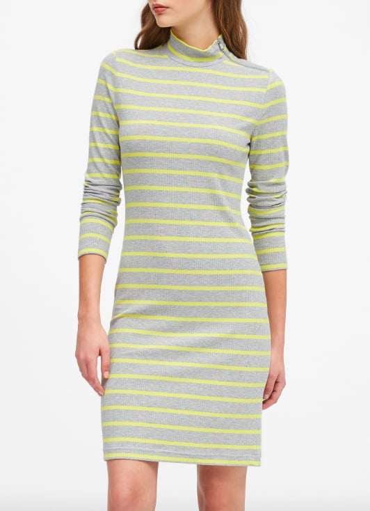Turtleneck Ribbed-Knit Dress With Zipper