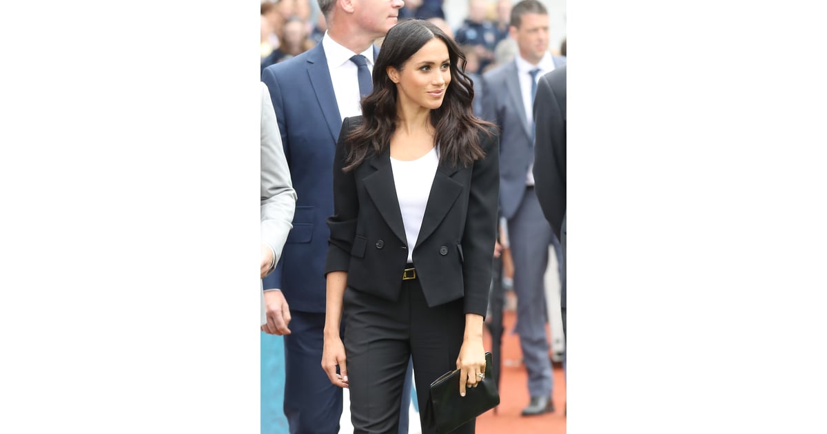 meghan markle black pantsuit