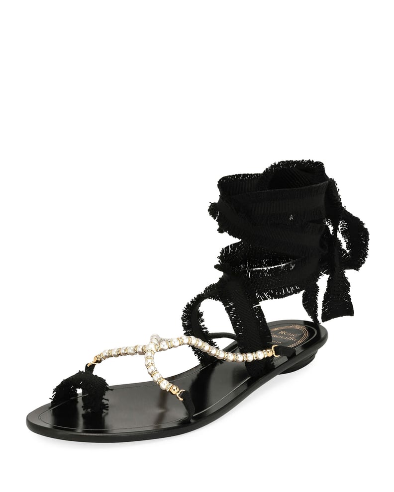 Rene Caovilla Pearlescent Ribbon Flat Sandal