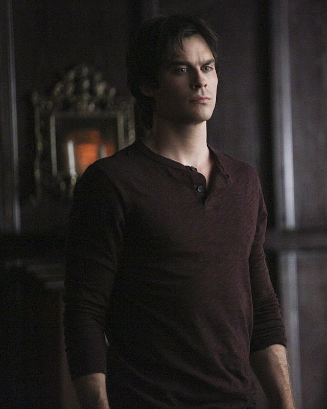 Damon (Ian Somerhalder) does not look happy.