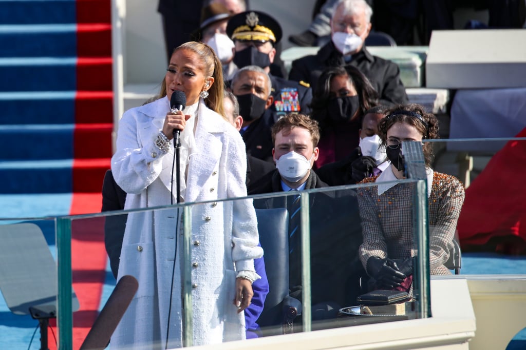 See Photos of J Lo's White Chanel Outfit on Inauguration Day