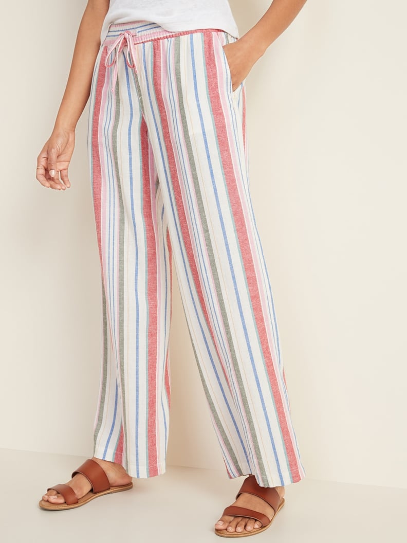 Mid-Rise Wide-Leg Linen-Blend Pull-On Pants