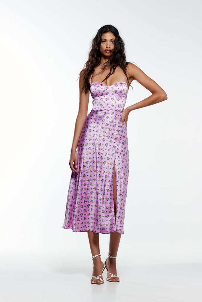 The Perfect Wedding Guest Look: Zara Satin Effect Print Dress