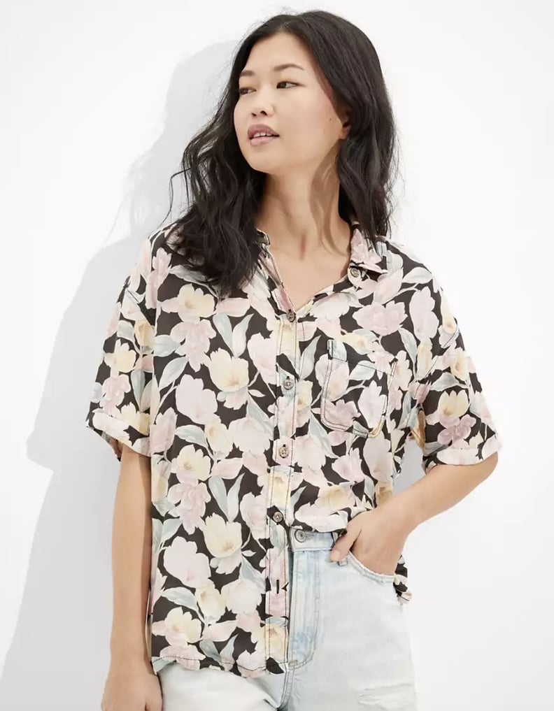 Casual and Easygoing: AE Cropped Resort Button-Up Shirt