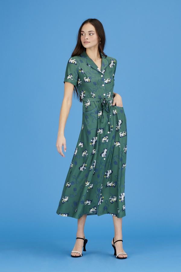 HVN Green Kitten Long Maria Dress