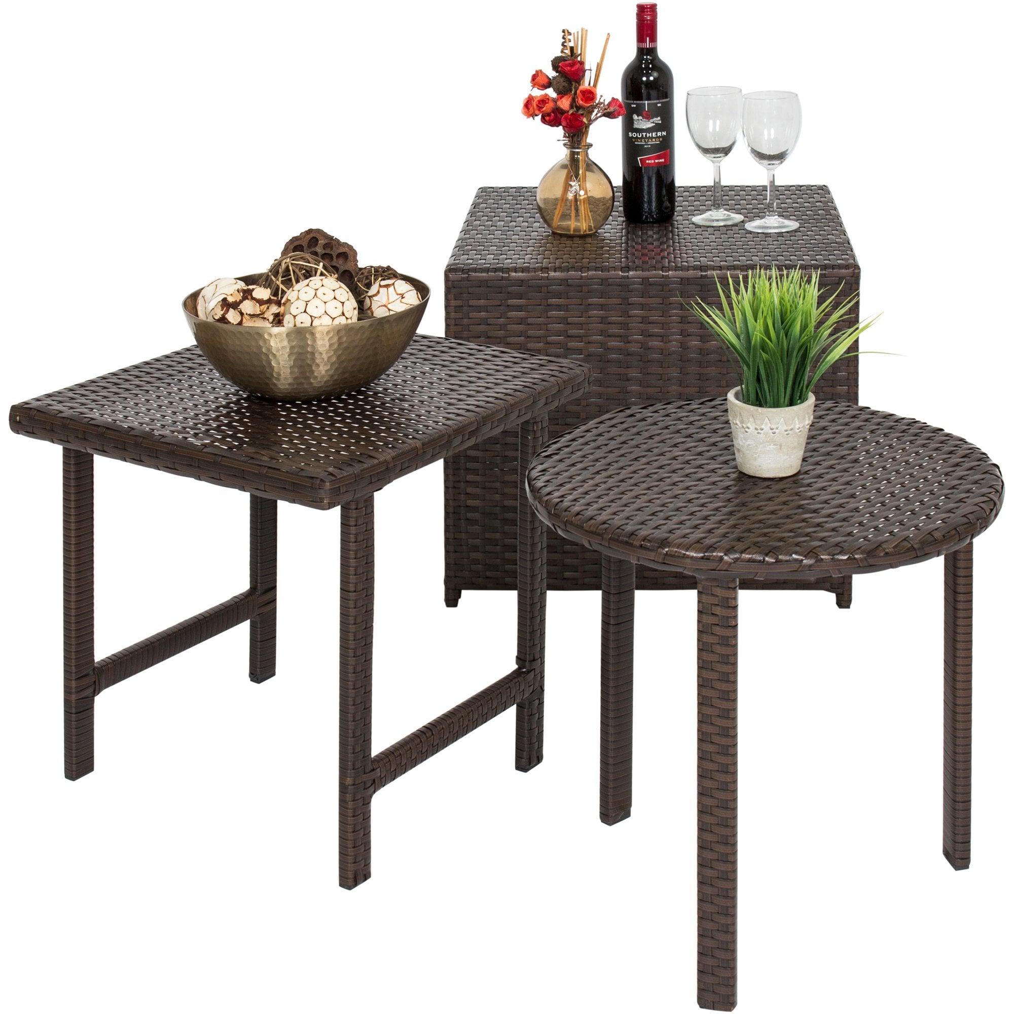 Best Choice Products Set of 3 Outdoor Furniture Wicker Tables ...
