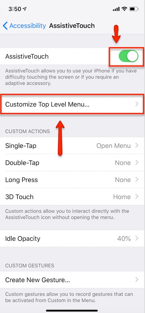 Customize AssistiveTouch Menu