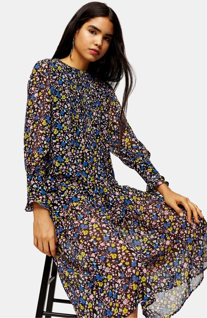 Topshop Floral Print Long-Sleeve Midi Dress
