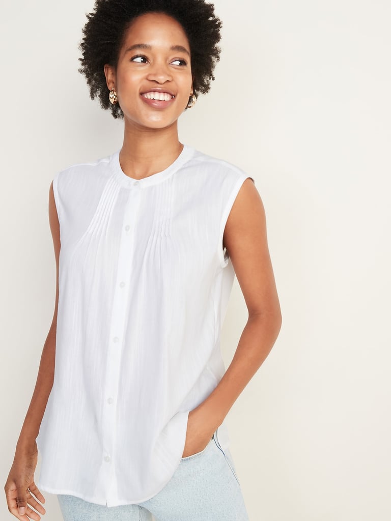 Sleeveless Button-Front Cocoon Top