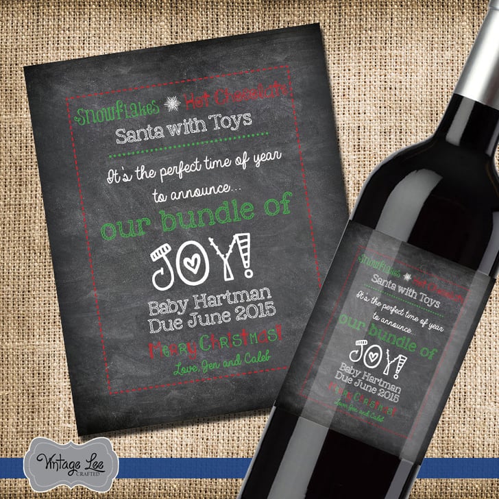 Personalized Baby Announcement Wine Bottle Label Cute Holiday