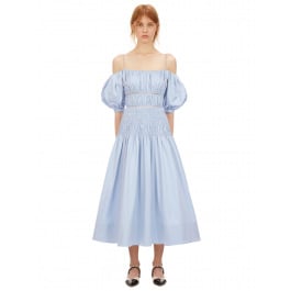 Self-Portrait Light Blue Cotton Poplin Midi Dress