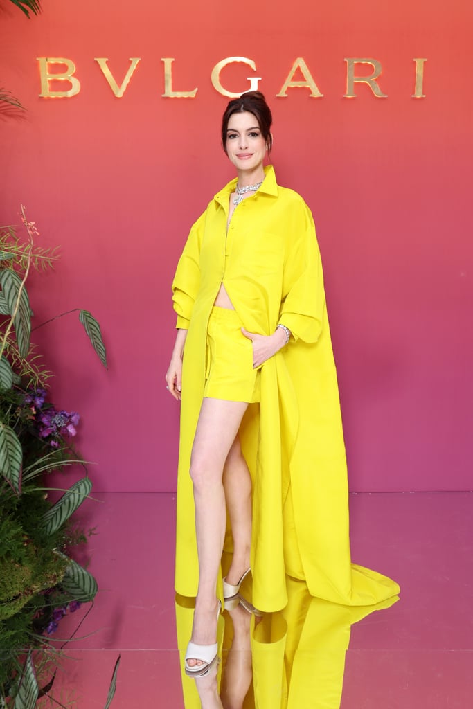 Anne Hathaway's Yellow Valentino Outfit at the Bulgari Show