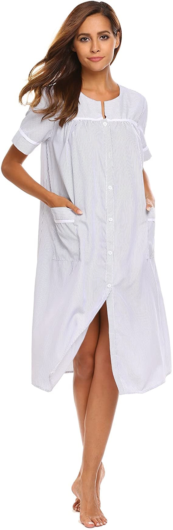 Ekouaer Striped Buttondown House Dress