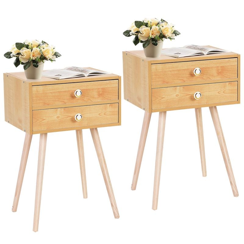 Costway Mid Century Modern 2 Drawers Nightstand