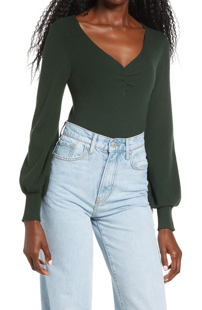 All In Favour Rib V-Neck Gather Pullover