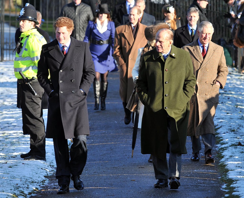 Church bound on Christmas Day 2010, Harry and his grandpa led the royal pack.