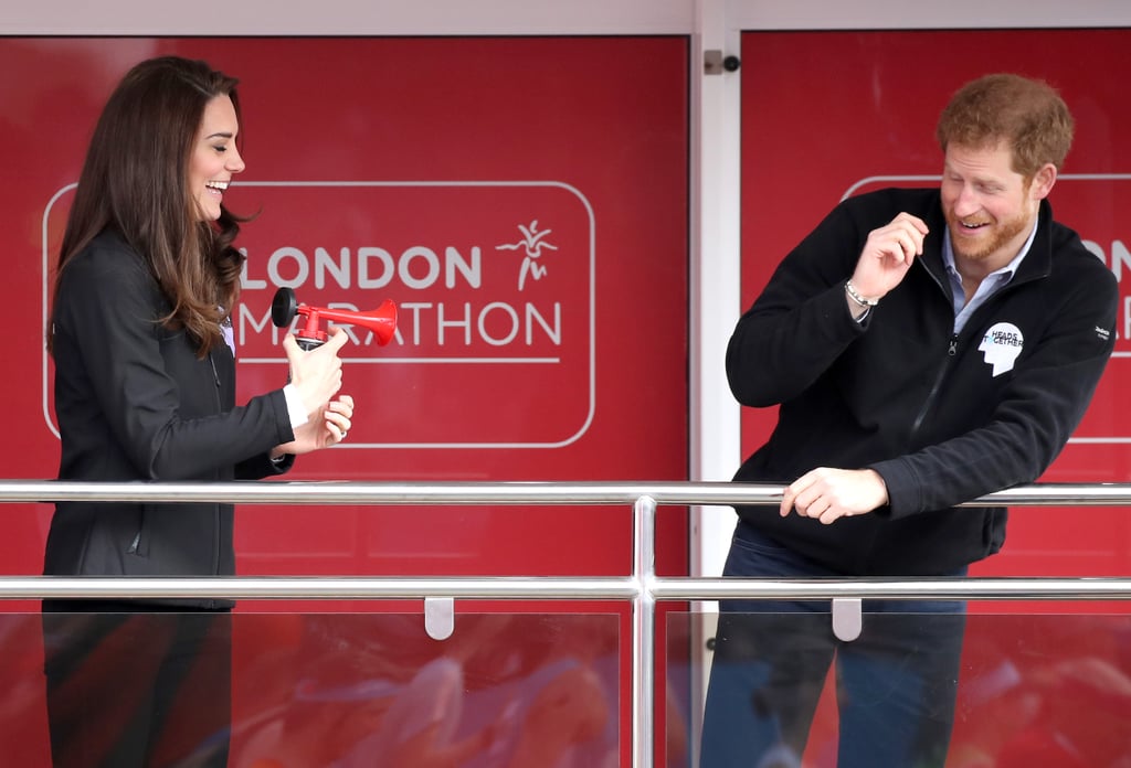 Kate joked around with Harry when they watched the London Marathon in April 2017.