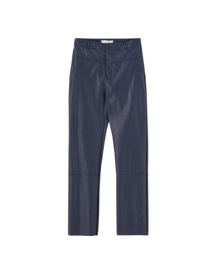 Pull&Bear Faux-Leather Pants With Yoke Detail
