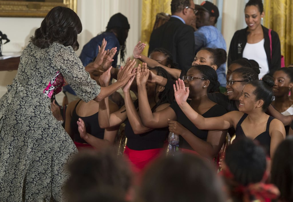 Michelle Obama Wearing a Pink Printed Dress
