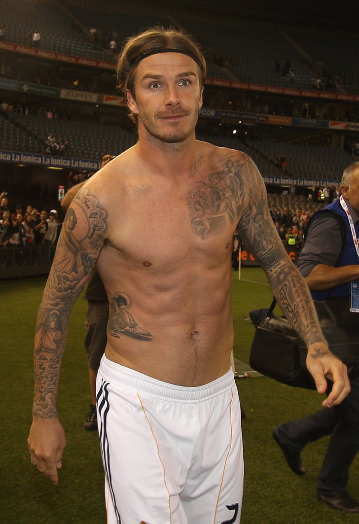 David showed off his shirtless chest while leaving the field with LA ...