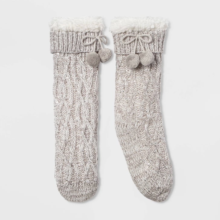 Women's Sequin Twist Sherpa Lined Slipper Socks With Grippers Best