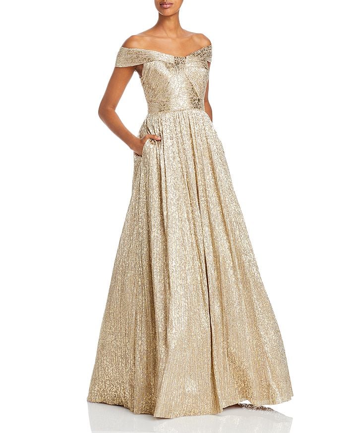 Best Princess-Style Evening Dress: Aidan Mattox Metallic Off the Shoulder Gown