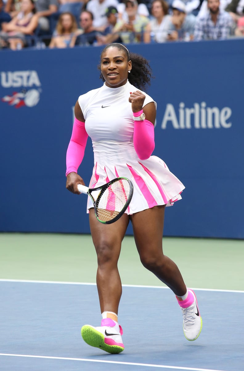 Serena Williams Wearing Pink and Yellow Nikes at the US Open in 2016