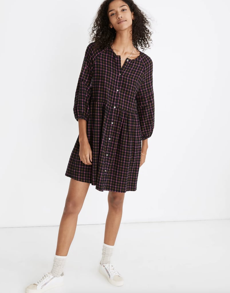 Madewell Plaid Flannel Raglan Button-Front Shirtdress