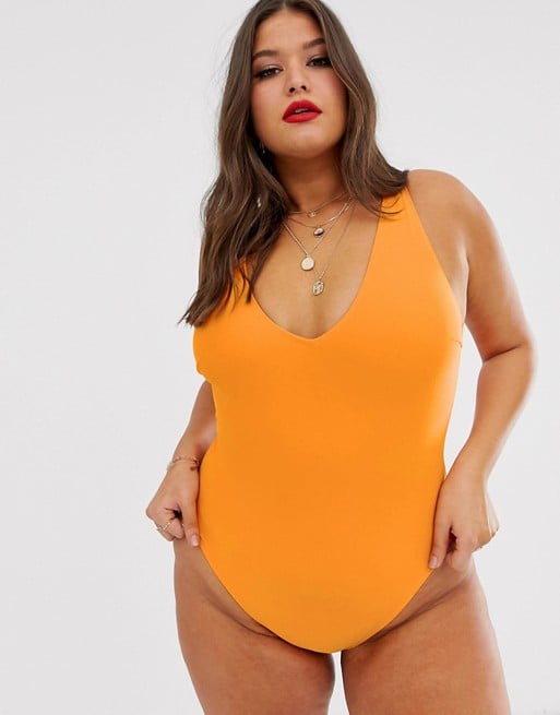 ASOS Design Curve V Front Detail Swimsuit in Orange