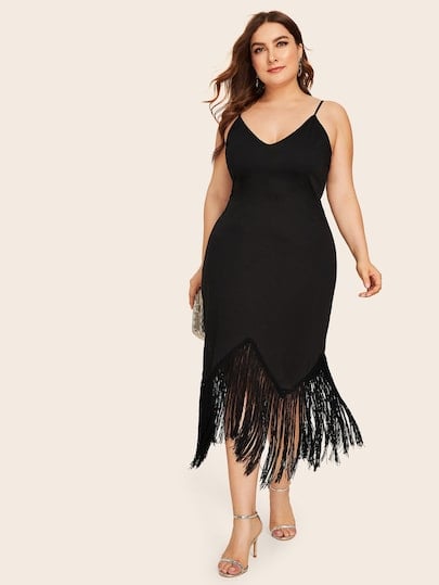 Shein Plus Contrast Fringe Asymmetrical Hem Slim Cami Dress