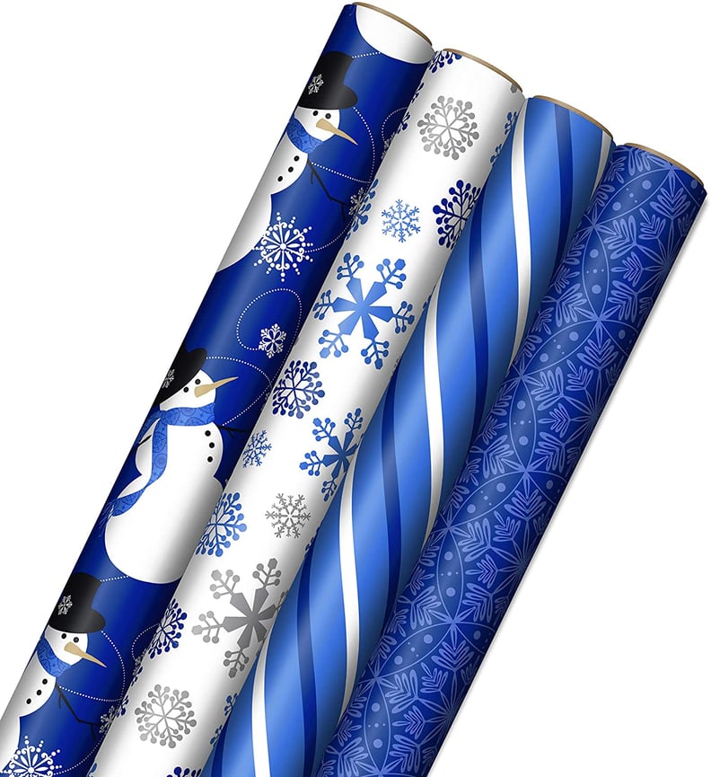 Hallmark Reversible Christmas Wrapping Paper (3 Rolls: 120 sq. ft. ttl)  Merry Holidays, Snowflakes, Snowmen, Red Stripes