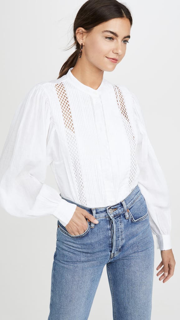 Frame Lace Button Front Top