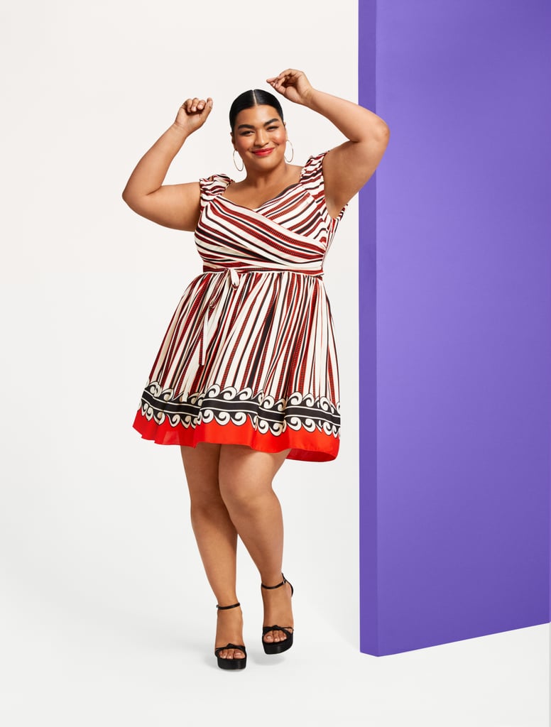 Anna Sui for Target Women's Plus Size Striped Off the Shoulder Silk Mini Dress in Cream/Orange Anna Sui for Target Women's Plus Size Striped Off the Shoulder Silk Mini Dress in Cream/Orange