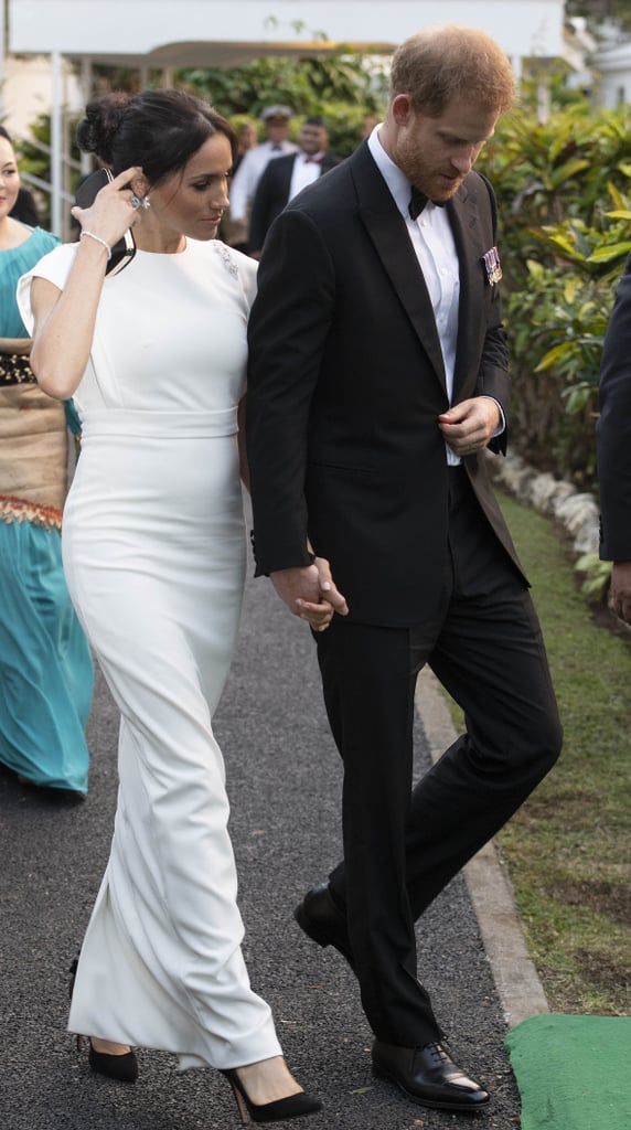 Meghan Markle White Theia Dress in Tonga October 2018