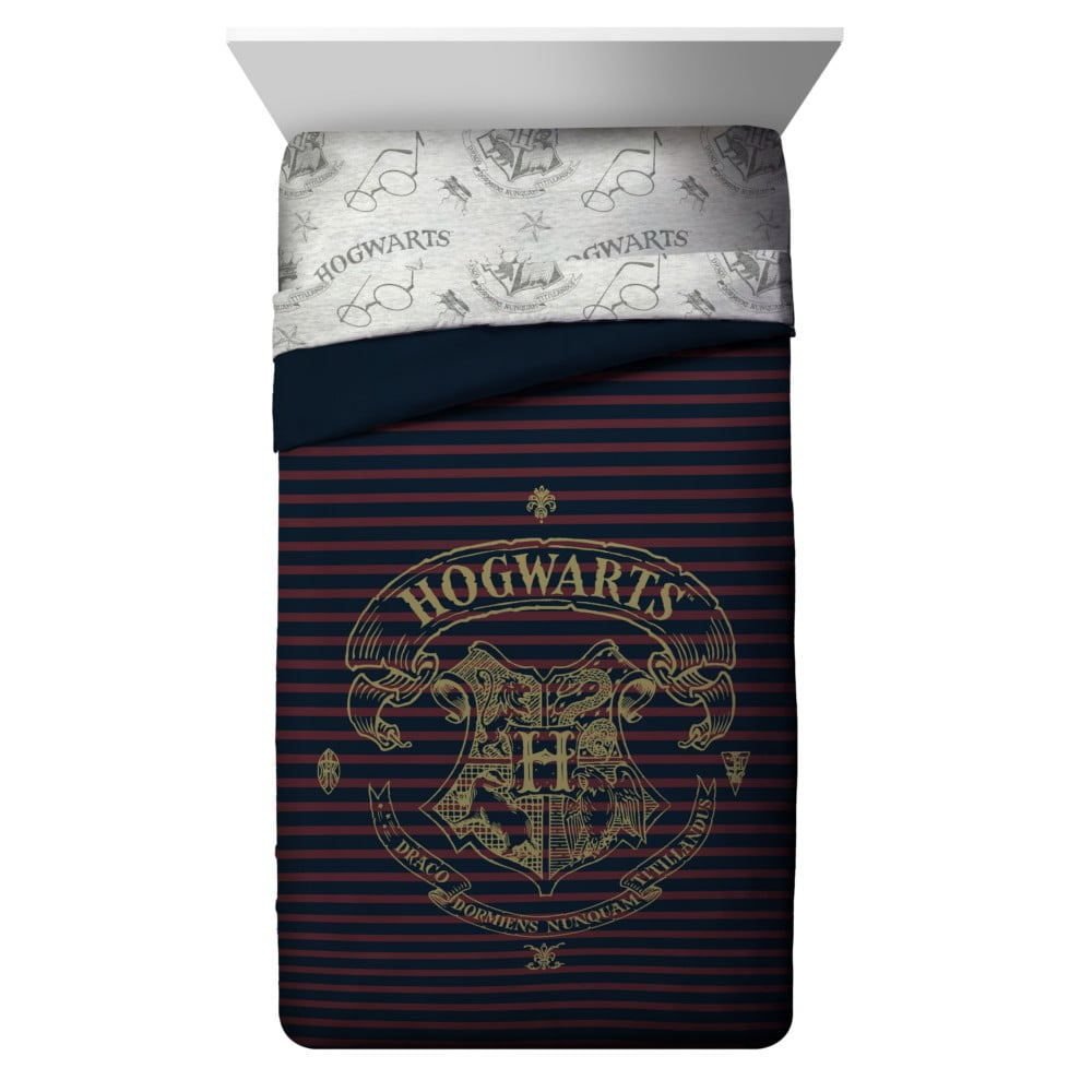 Spellbound Hogwarts Emblem Reversible Comforter With Gold Foil Design by Harry Potter