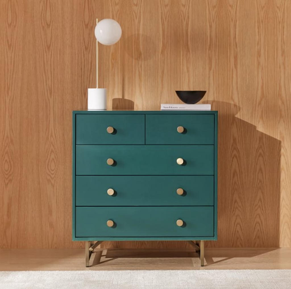 A Colorful Dresser: West Elm Modern Matte Wood & Brass 5-Drawer Dresser