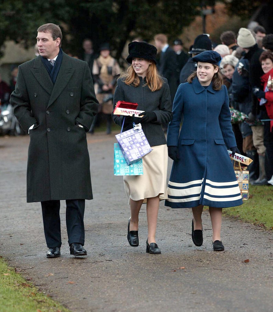 Beatrice and Eugenie attended Christmas Day church service with their father in 2001.