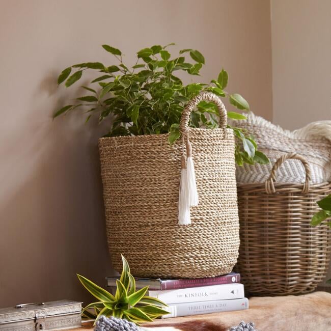 Small Seagrass Delilah Tote Basket with Tassels