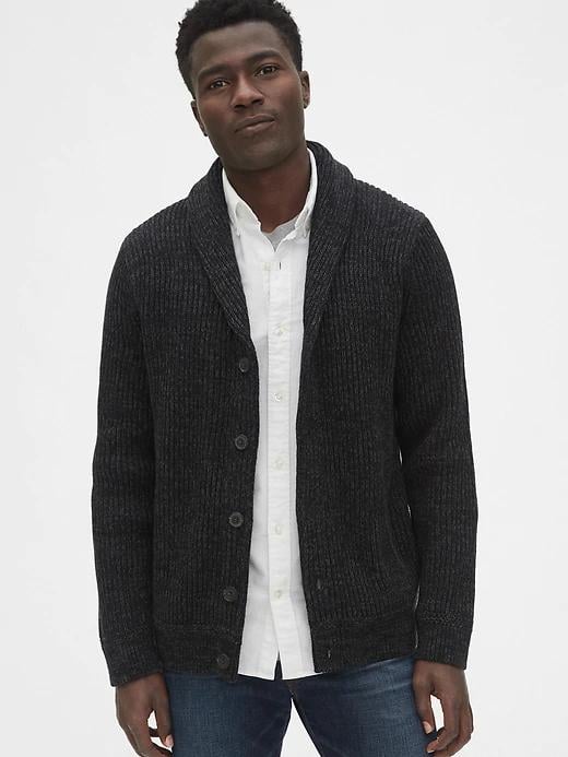 Give his wardrobe a stylish upgrade by introducing a new silhouette or fabric. This Shaker Stitch Cardigan Sweater ($80) makes it easy to do both.