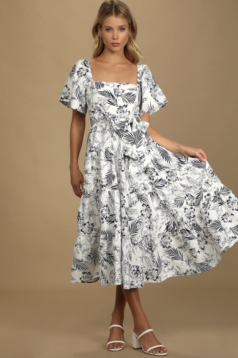 Lulu's Tropical Sunshine Floral Print Tiered Midi Dress