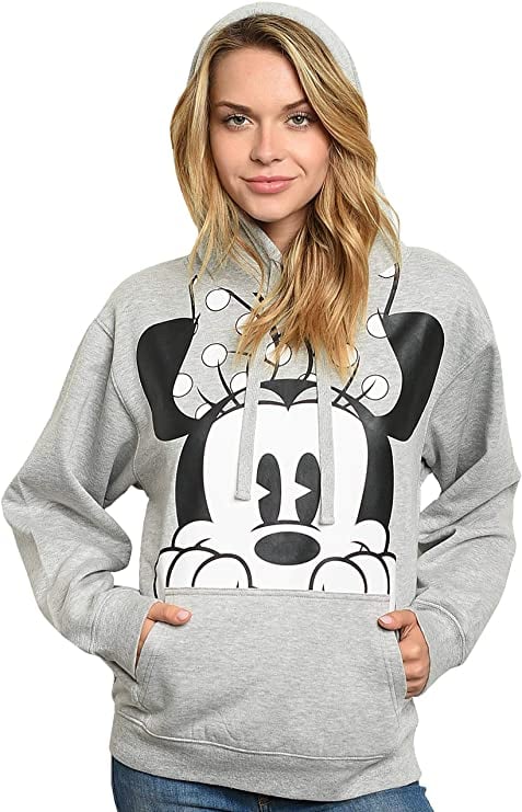 Disney Women's Hoodie Minnie Mouse Peeking Pullover Sweatshirt