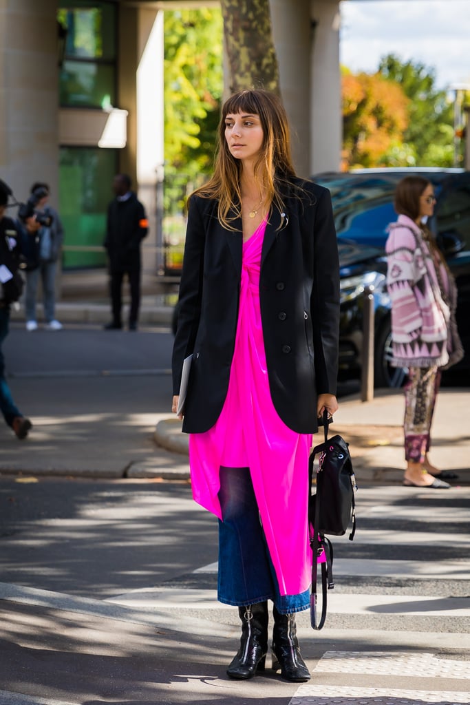 Temper a highlighter hue with a blazer and boots for Fall.