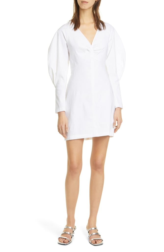 Alc Aila Long Sleeve Linen Blend Mini Dress Demi Lovato Got Engaged In This White Ruched 2573