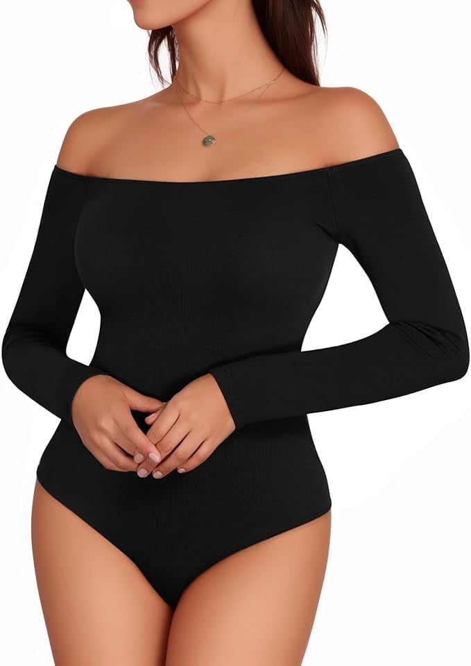 Mangopop Off-Shoulder Long-Sleeved Bodysuit
